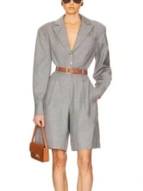 HELSA Tailored Wool Blazer Pleated Long Sleeve Gray Playsuit Romper